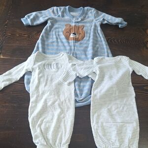 Blue Striped Bear Sleep Sack and Two Gray Baby Gowns